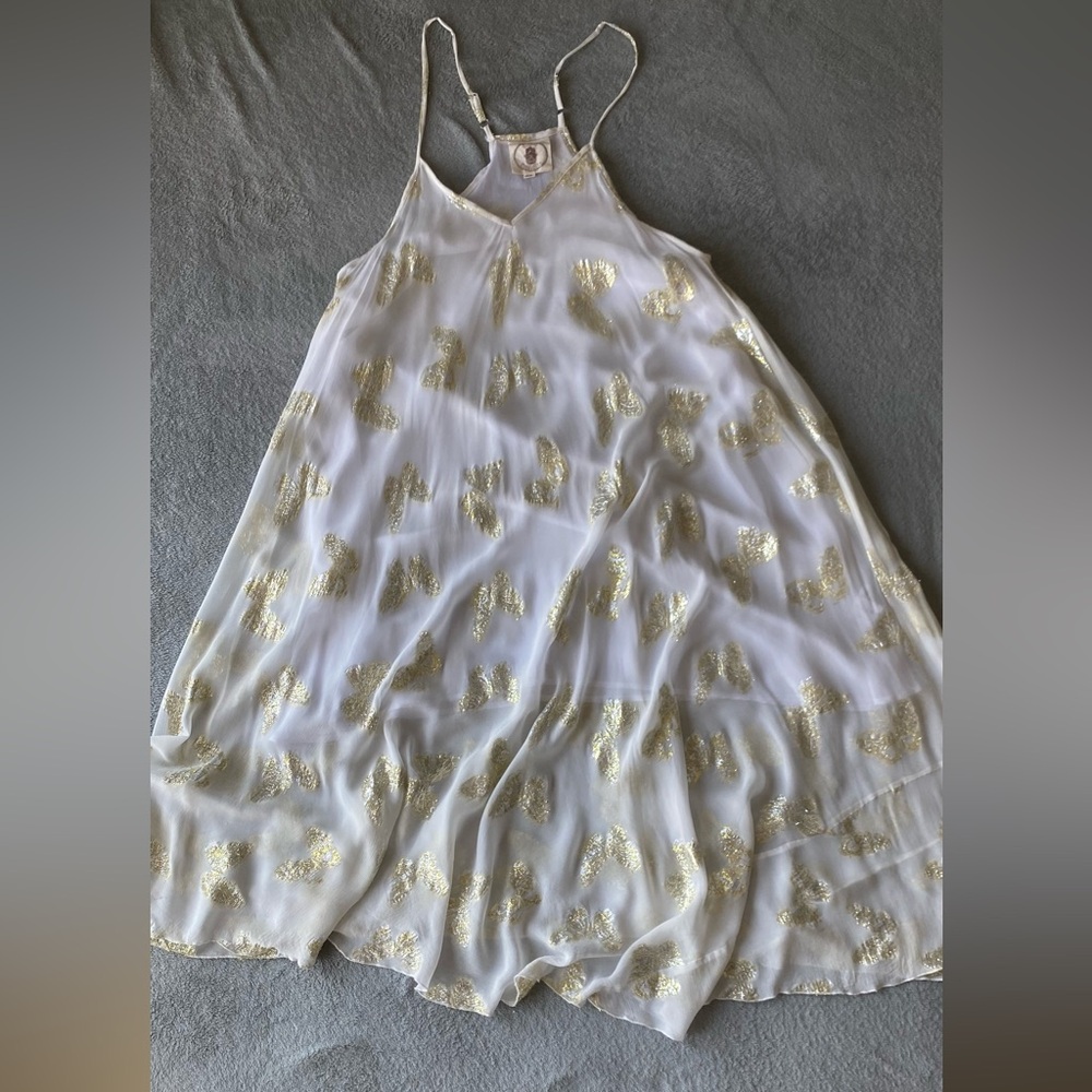 Muche + Muchette White Gold Butterfly Slip Dress Midi Chiffon Fairycore one size - Picture 10 of 16